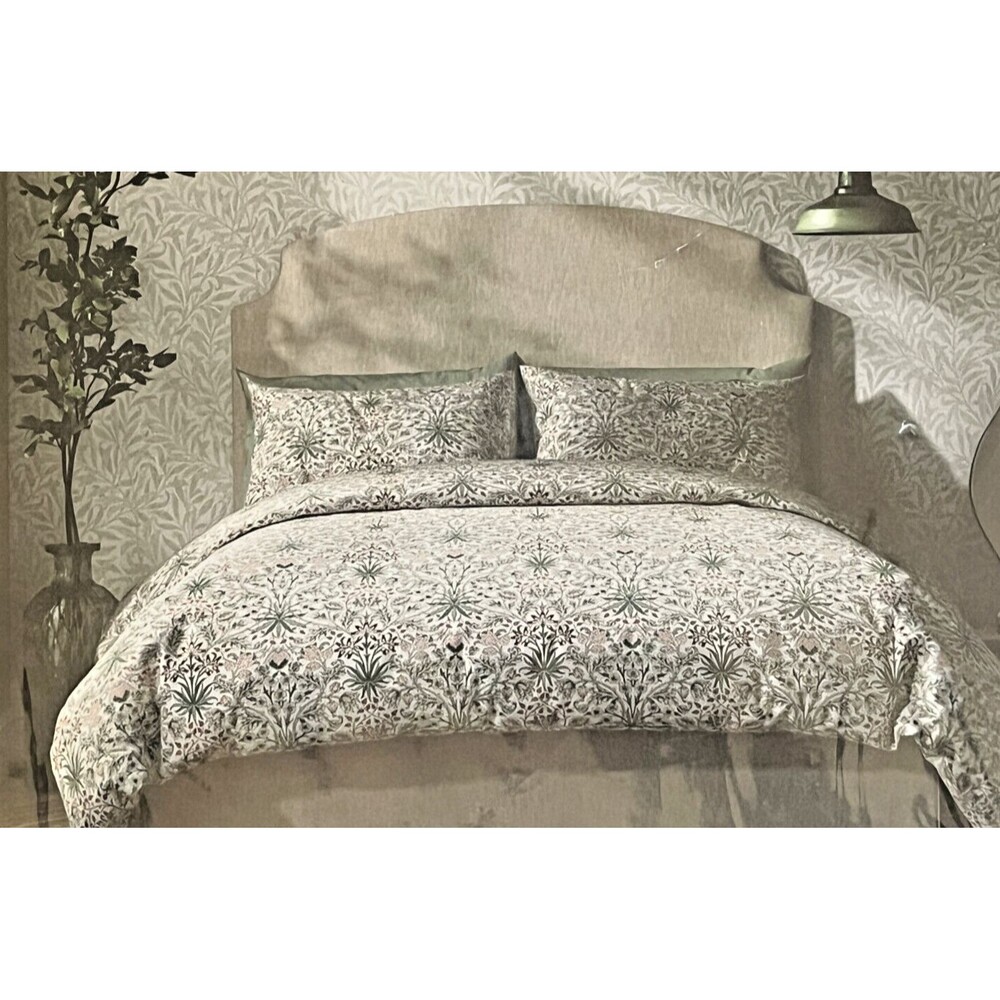 William Morris 3 Pc. Set Hyacinth Clay Pink King Duvet Cover 2 Shams Green White